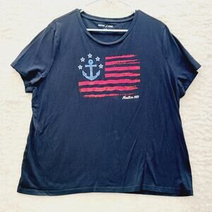 T-Shirt Women Navy Nautical Patriotic Coastal Resort Cruise Anchor Flag Size XXL